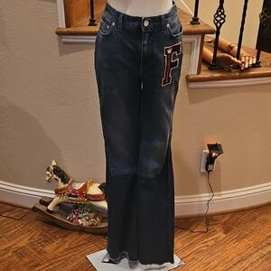 Dolce & Gabbana Navy Flare Jeans with Letter Patch